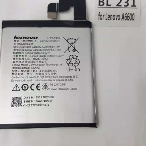 باتری اصلی موبایل لنوو Lenovo A6600 با کد BL-231